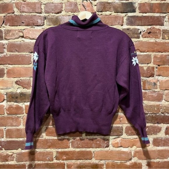 Obermayer Turtleneck Sweater Flower Applique Shoulder Pads Women's Small - Picture 4 of 7